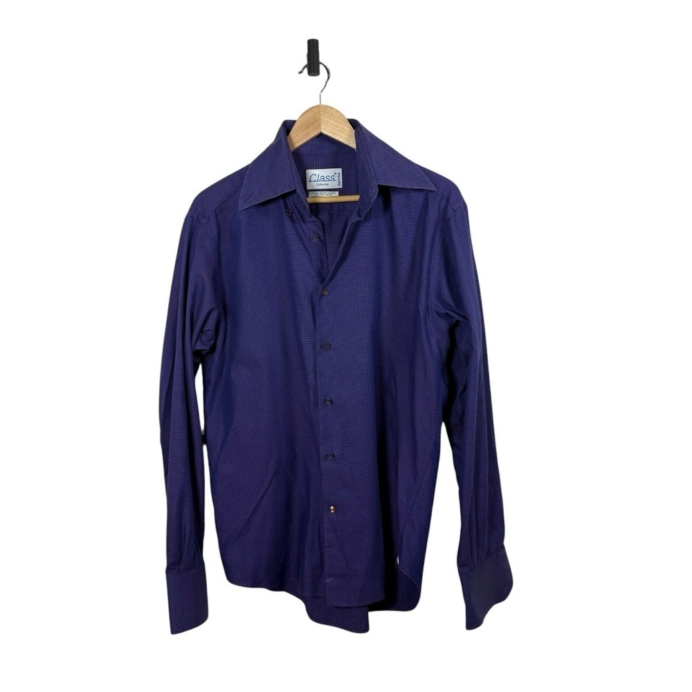 Vintage Class Collection Men’s Woven Micro Houndstooth Shirt Purple/Blue 16